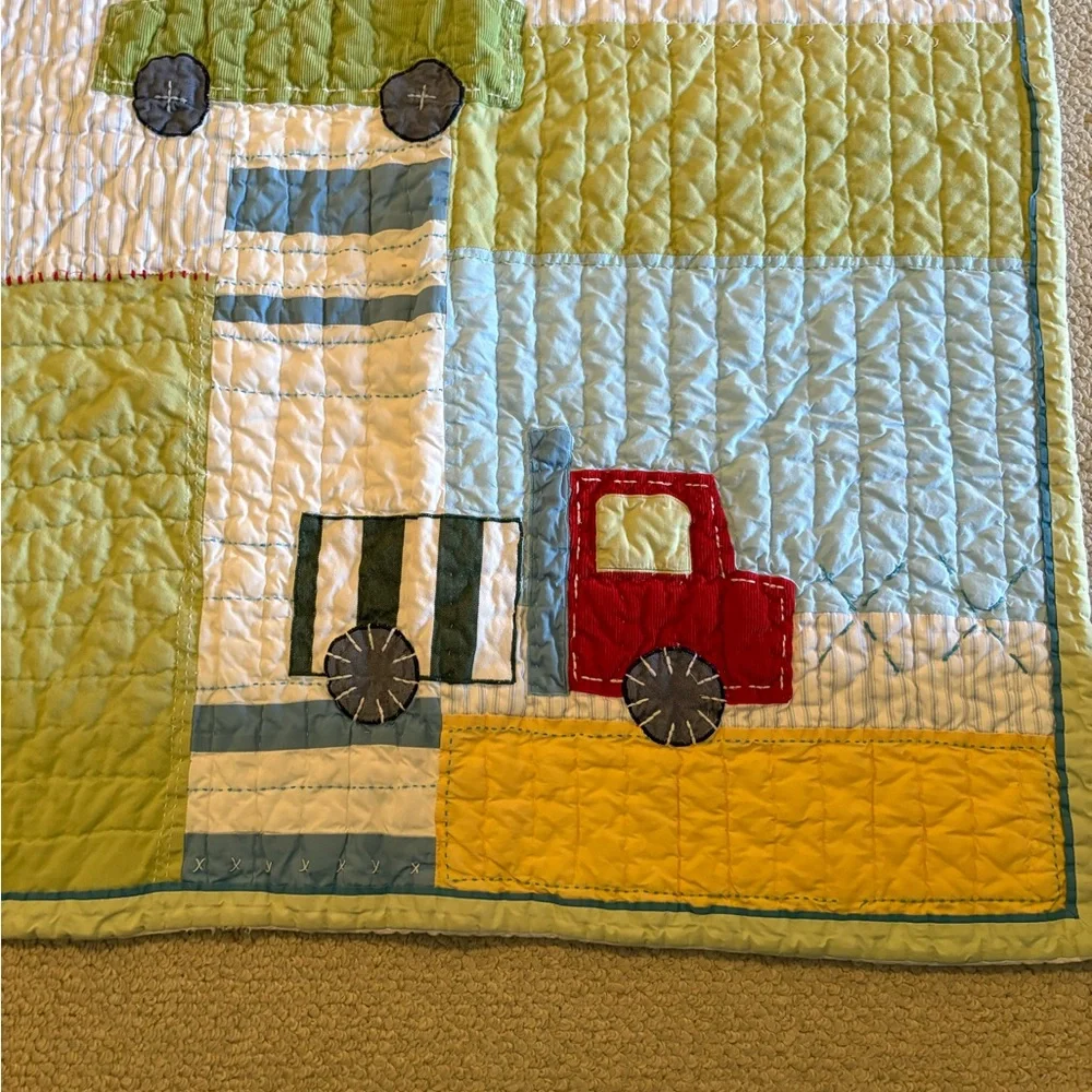 Pottery Barn Kids Colorful Patchwork Quilt with Cars, trucks and plane $169